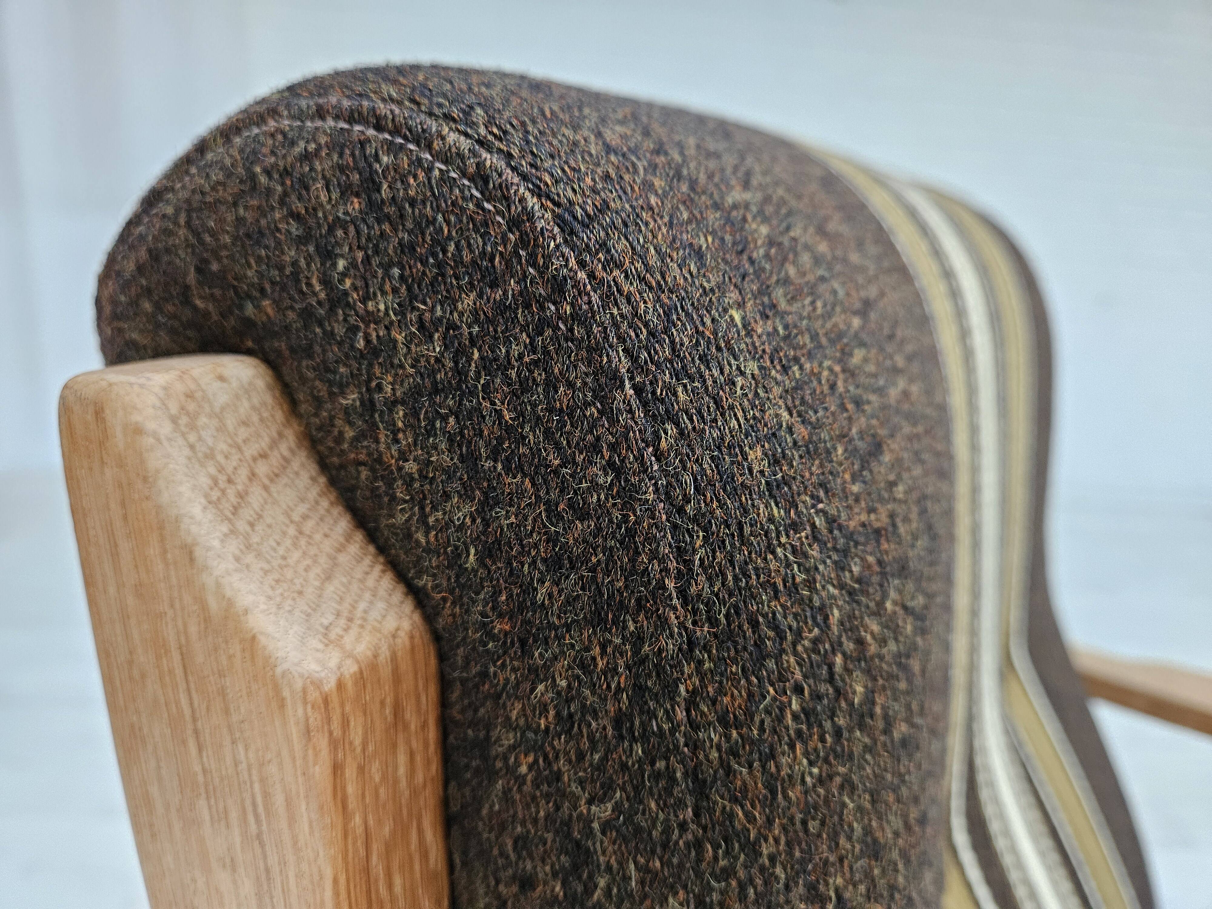 1970s, Danish armchair, furniture wool, solid oak wood.