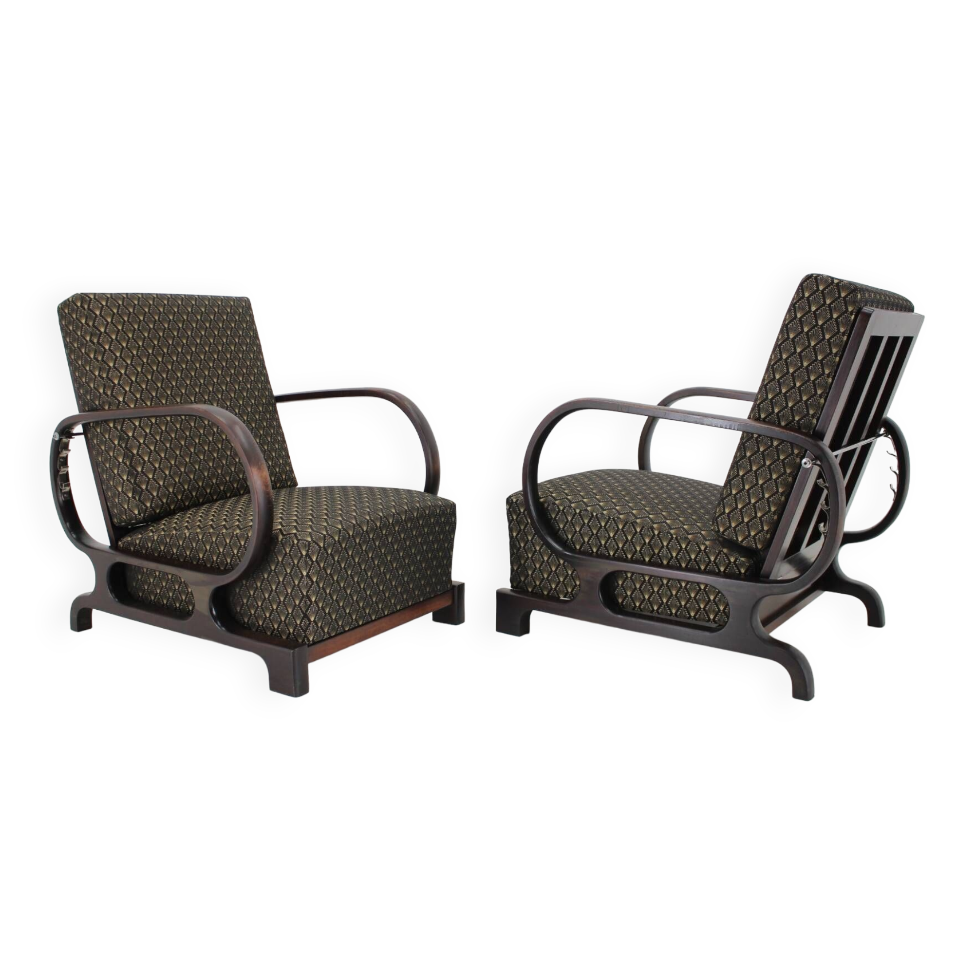 1930s Pair of Restored Art Deco Adjustable Armchairs, Czechoslovakia