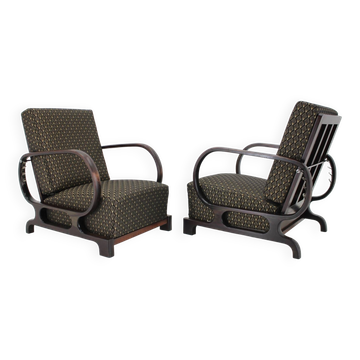 Paire de fauteuils réglables Art Déco restaurés des années 1930, Tchécoslovaquie