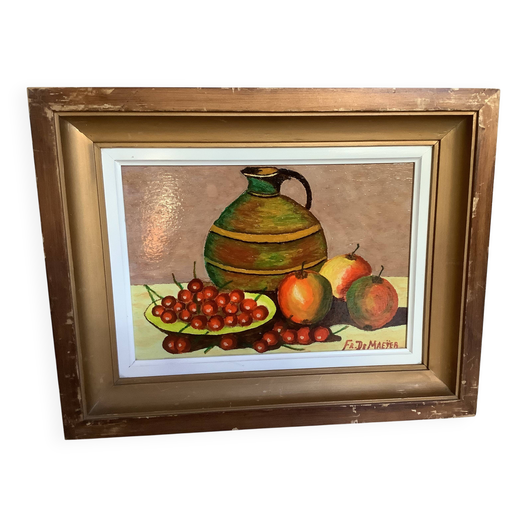 Still life painting oil on panel signed