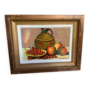 Tableau nature morte huile sur panneau signée