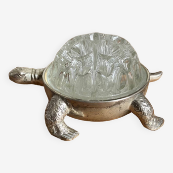 Pique-fleurs tortue en métal argenté