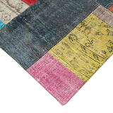 Tapis de patchwork turc surteint fait à la main 203 cm x 301 cm multicolor patchwork