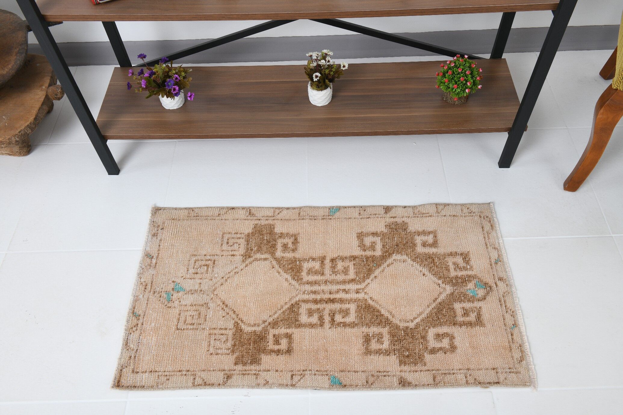Tapis marron beige turc vintage 94x52cm