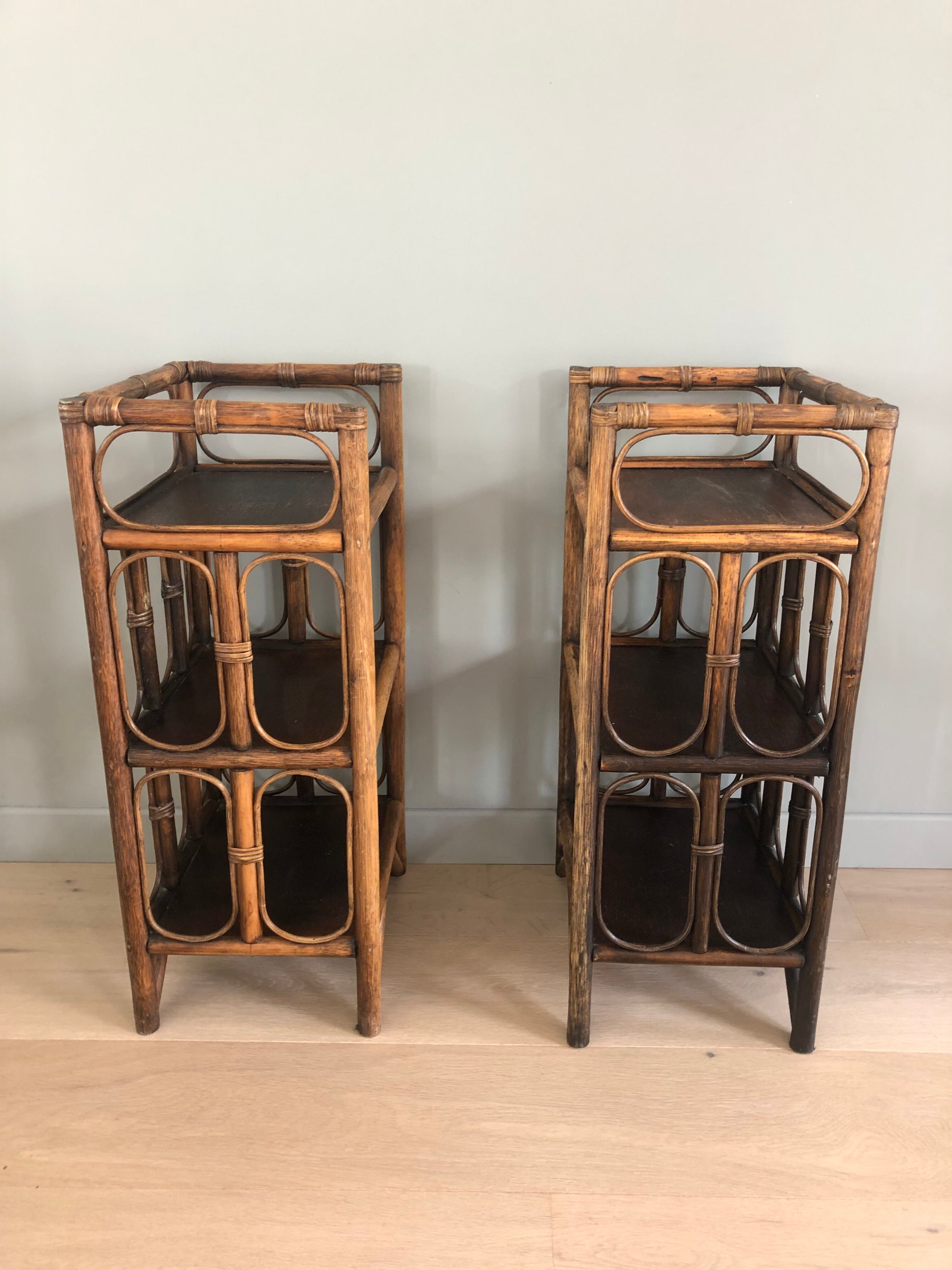 pair of vintage rattan bedside