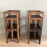 pair of vintage rattan bedside