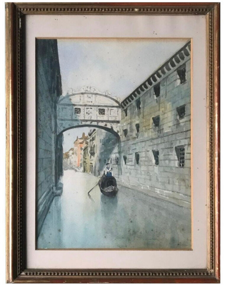 Watercolor Venice the Bridge of Sighs 19th century