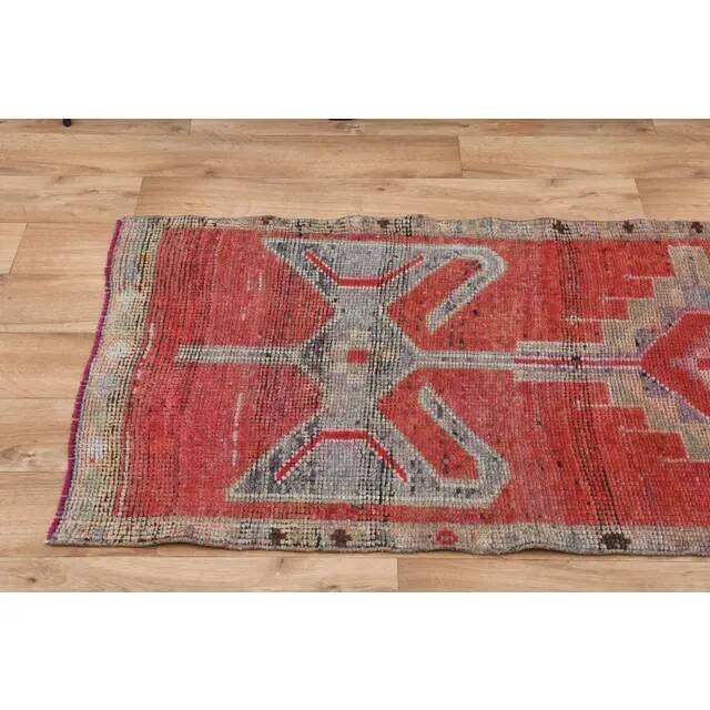1970s Turkish Oushak Handmade Wool Cotton Red Runner Rug 83x272