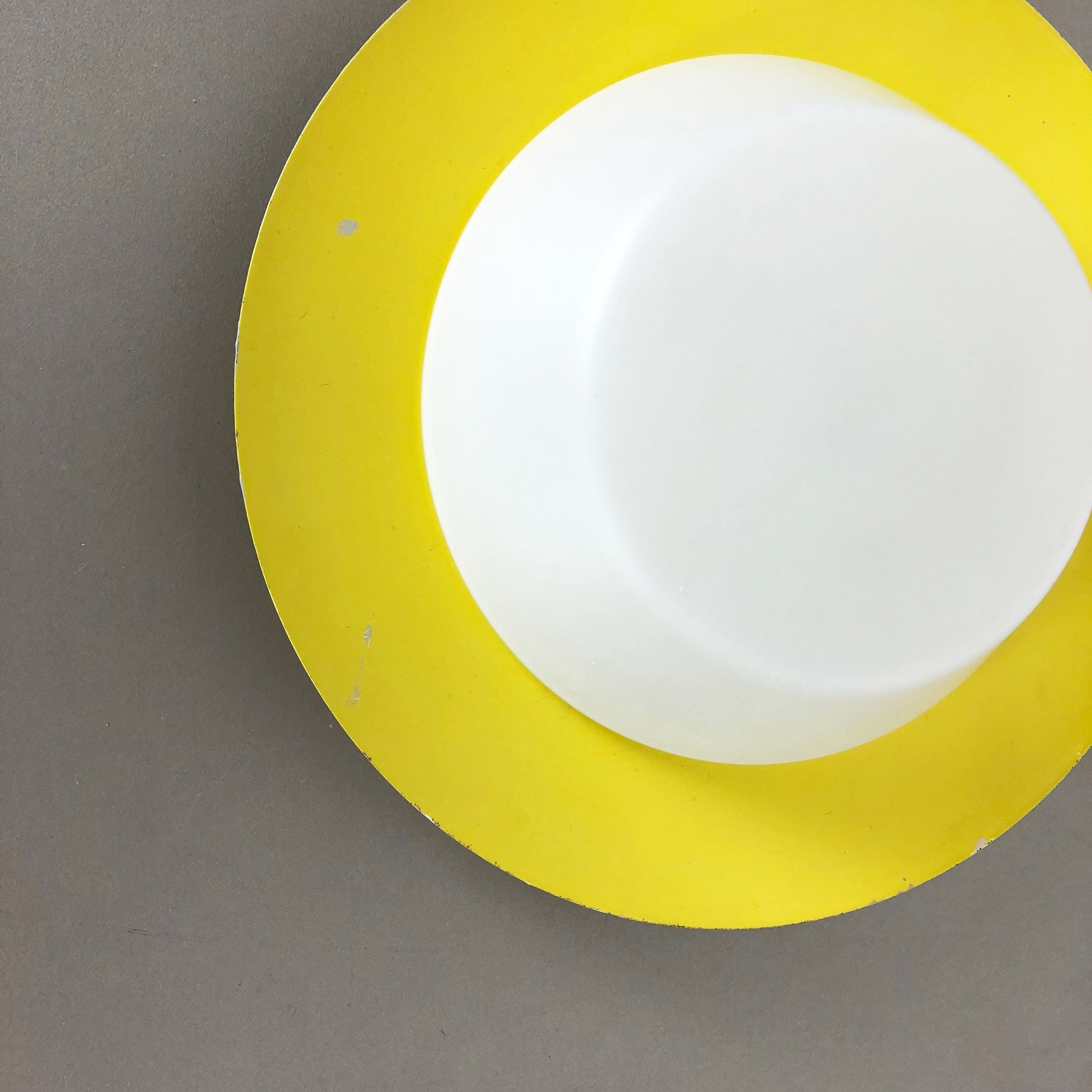 Metal opaline glass wall light, yellow, Italy, 1960s
