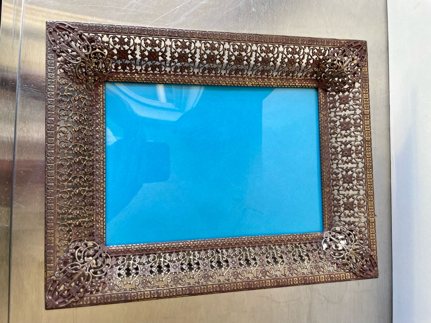 Antique Metal Picture Frame in Baroque style convex glass