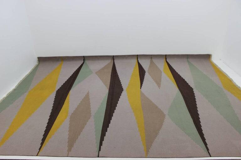 Big Modernist Geometric Kilim Carpet, A. Kybal, 1960s