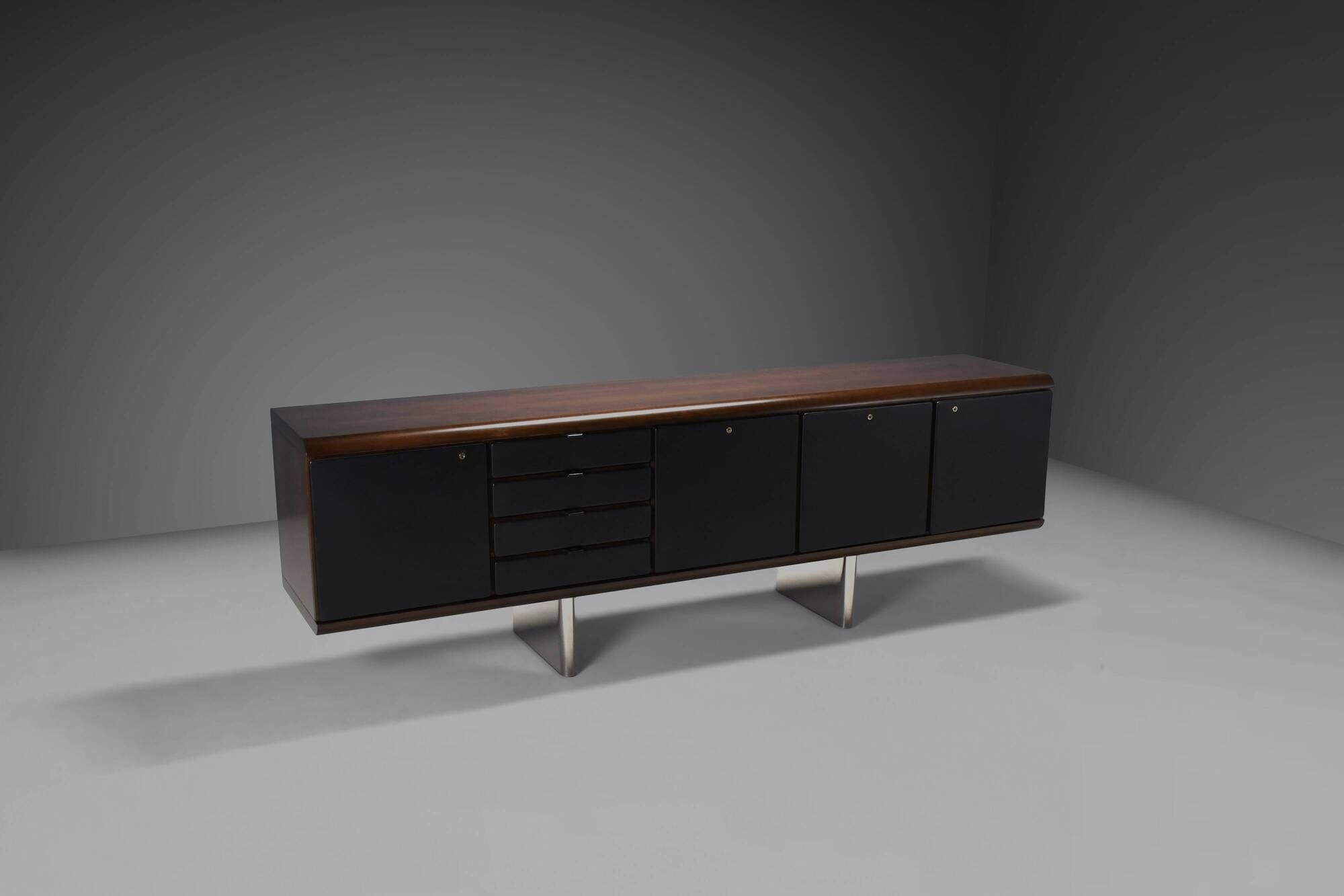 Walnut, metal and leather buffet by Hans von Klier “Il Ponte” for Skipper, 1970s.