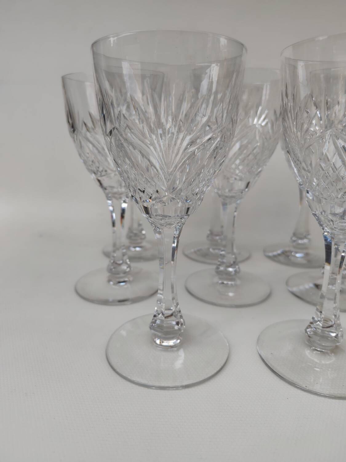 8 large Saint Louis crystal glasses, Moselle model. 1930s.
