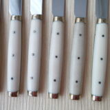 Set of 12 vintage stainless steel bakelite and brass table knives