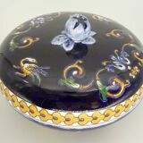 Gien faience candy box, Renaissance decor, blue background