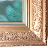 Bouquet of Red Flowers Still Life Signed Canvas Gold Frame 54 x 62 cm