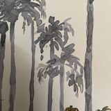 Signed monochrome watercolor painting “sunset over the palm trees”
