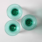 Set of 3 Vintage Bormioli Rocco Wine Glasses: Green Stem Harmonia Flutes