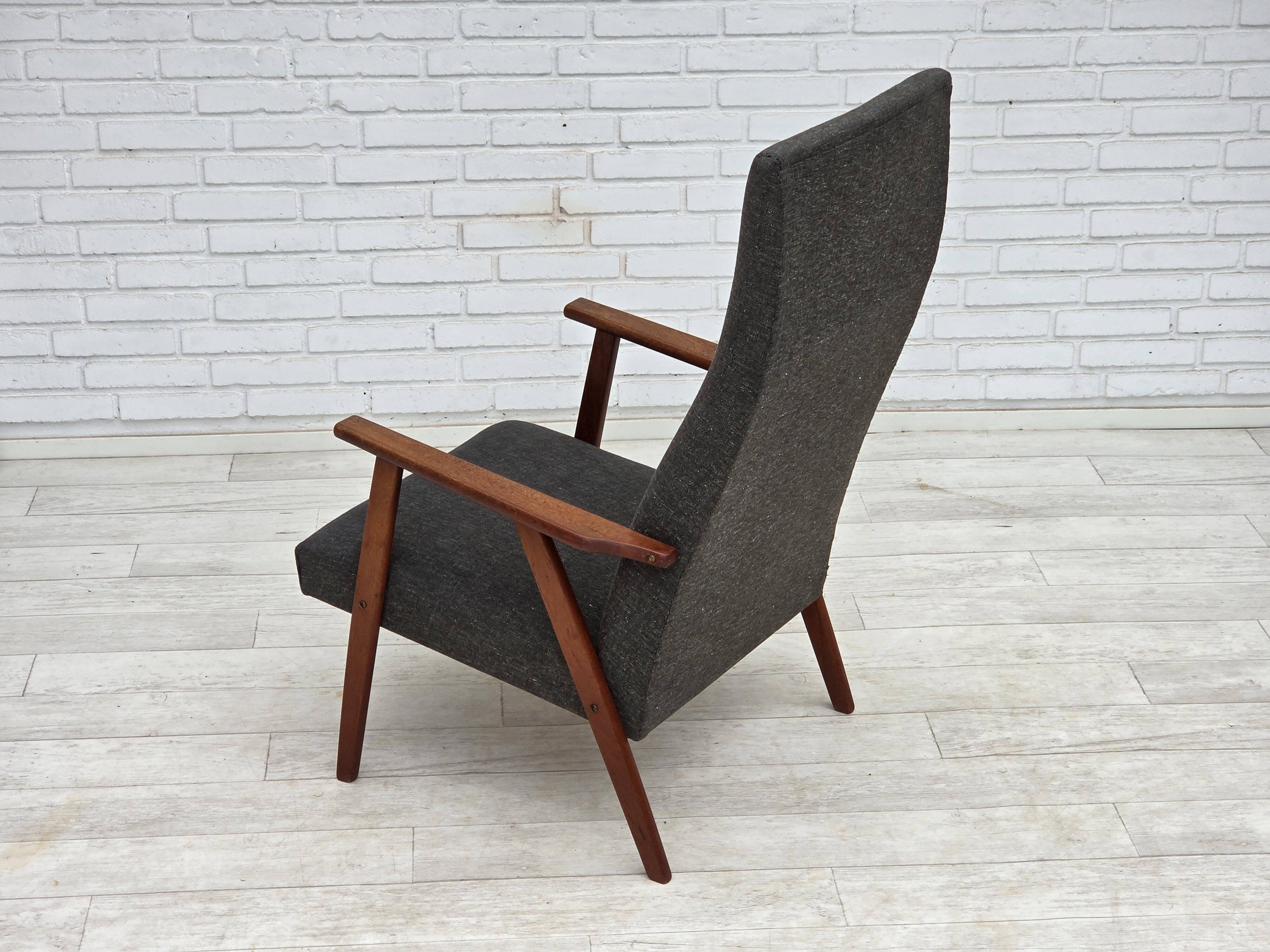 1970s, Danish highback armchair, furniture fabric, teak wood.