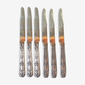 Series of 6 dessert knives empire style in silver minerva punch