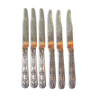 Series of 6 dessert knives empire style in silver minerva punch