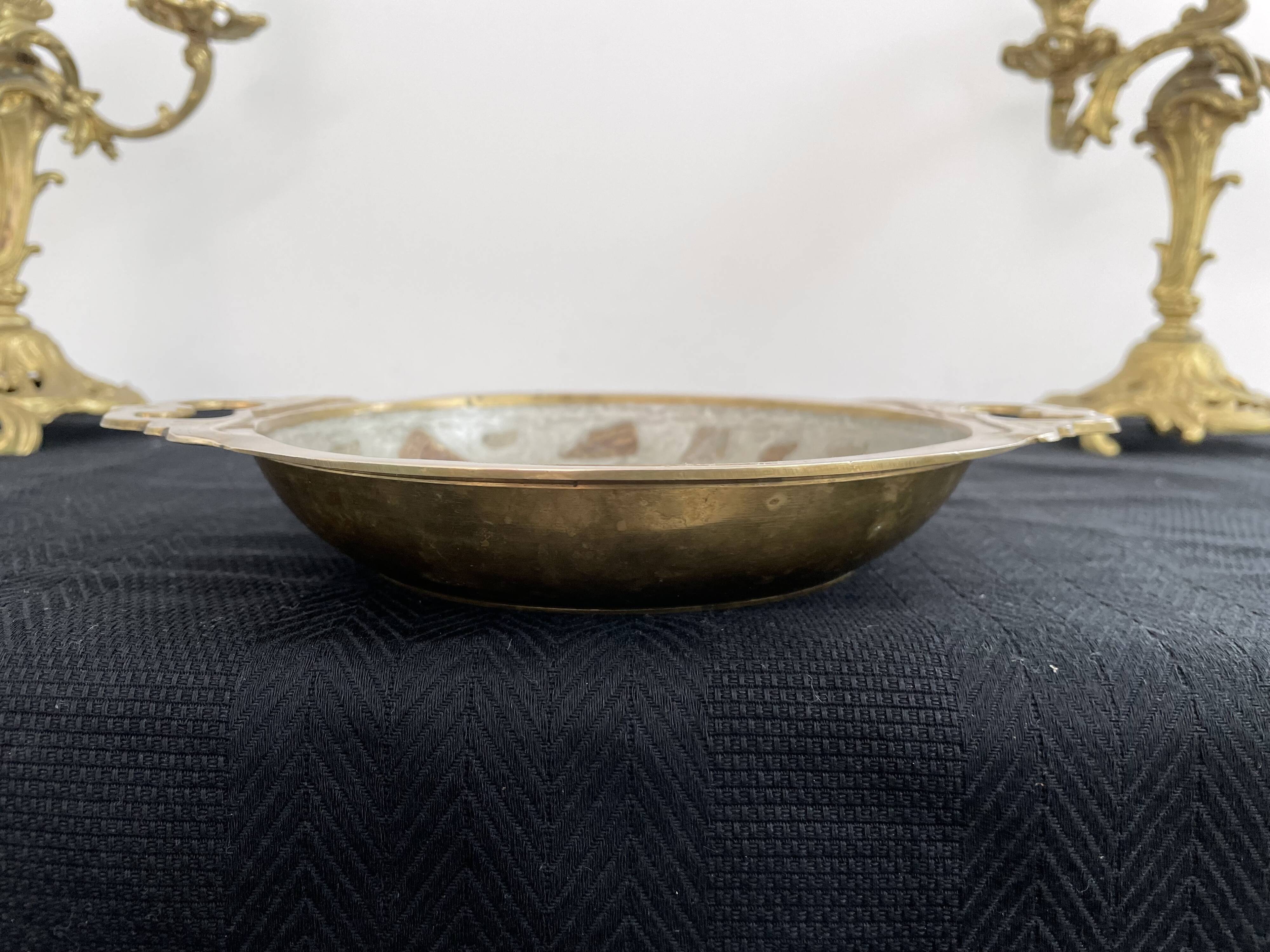 Antique chiseled brass cup - empty pocket - gold - gold color - painted birds - France