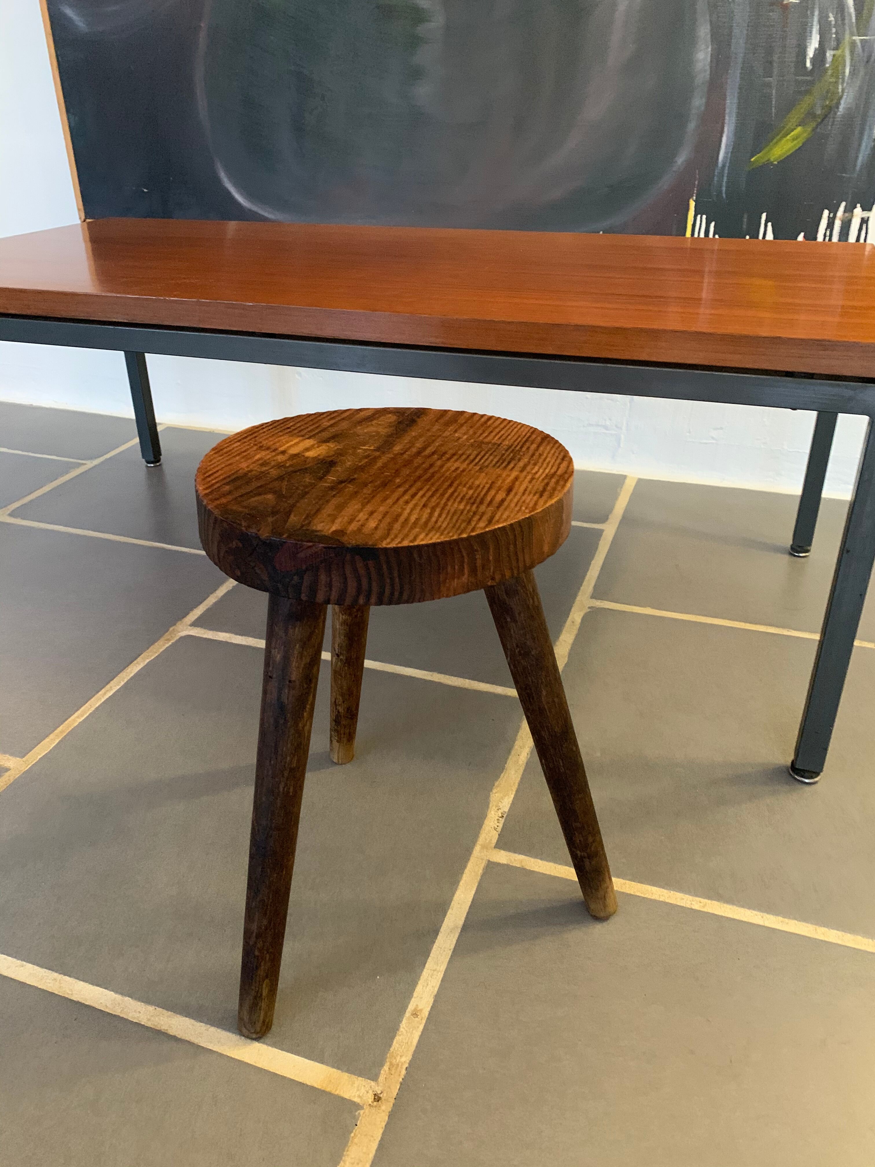 Vintage tripod wood farm stool