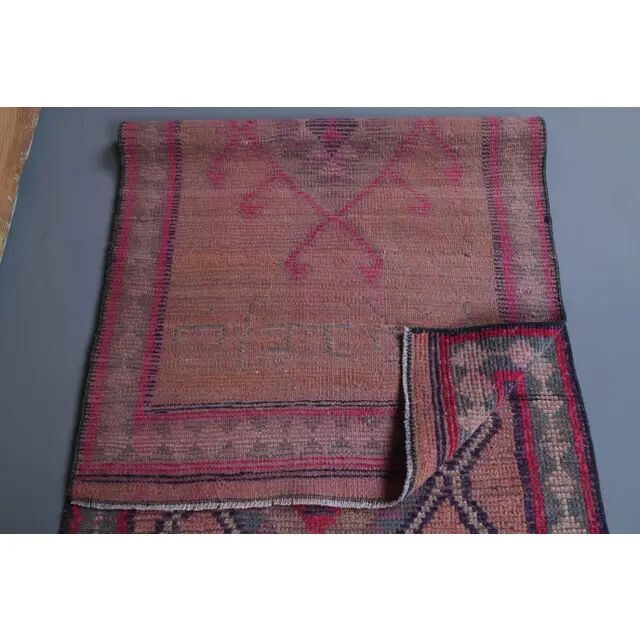Vintage Turkish hand-knotted runner rug 84x353