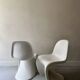 White monobloc design chair by Verner Panton, white edition Vitra.
