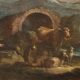 Peinture ancienne paysage avec figures, huile sur toile, XVIIIe siècle