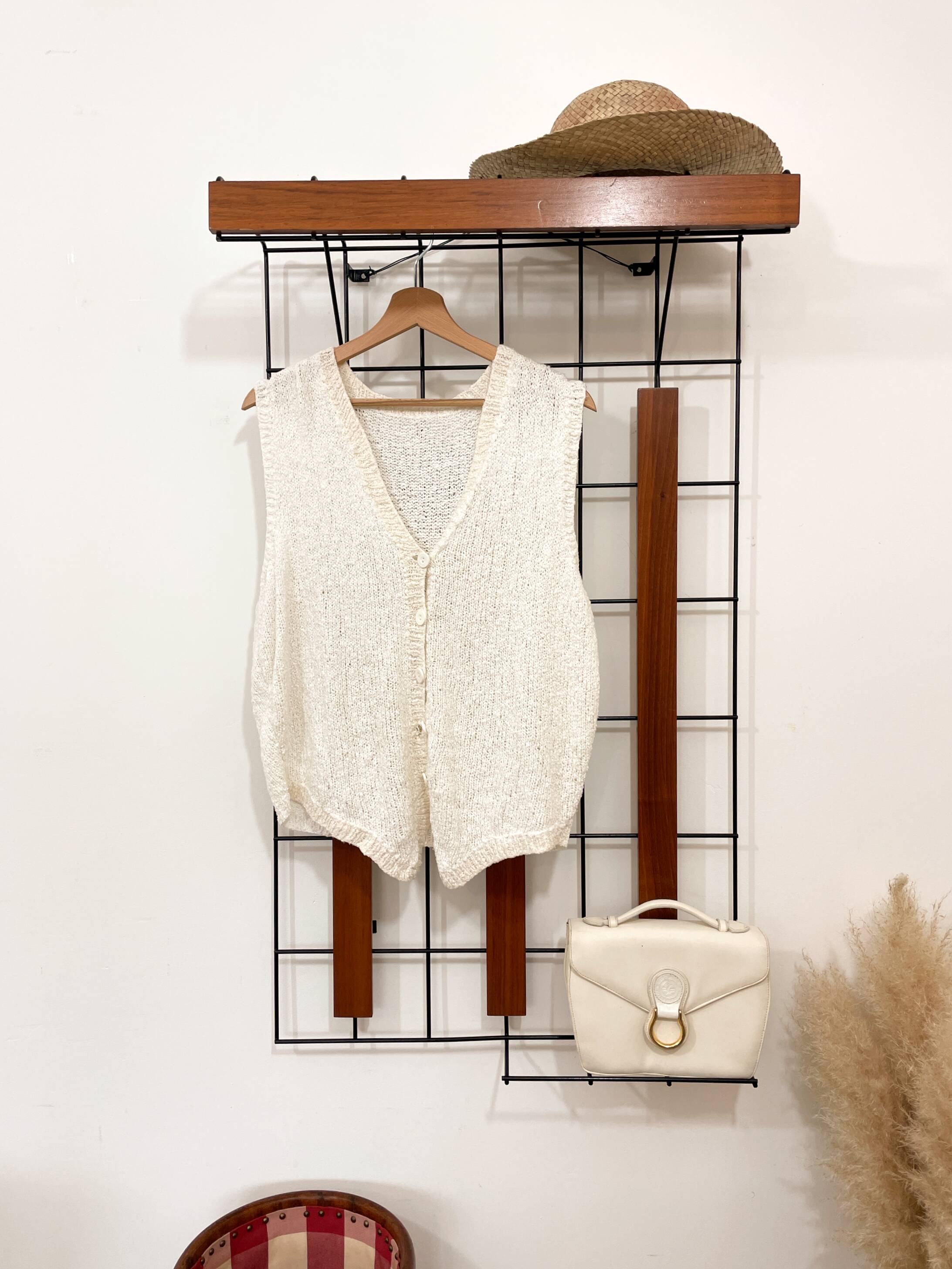 Metal and wood wall coat rack, 1950s-60s.