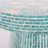 Mushroom style turquoise pearlescent mosaic coffee table 45x52 cm