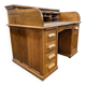 Vintage American desk made of solid wood with a curtain.