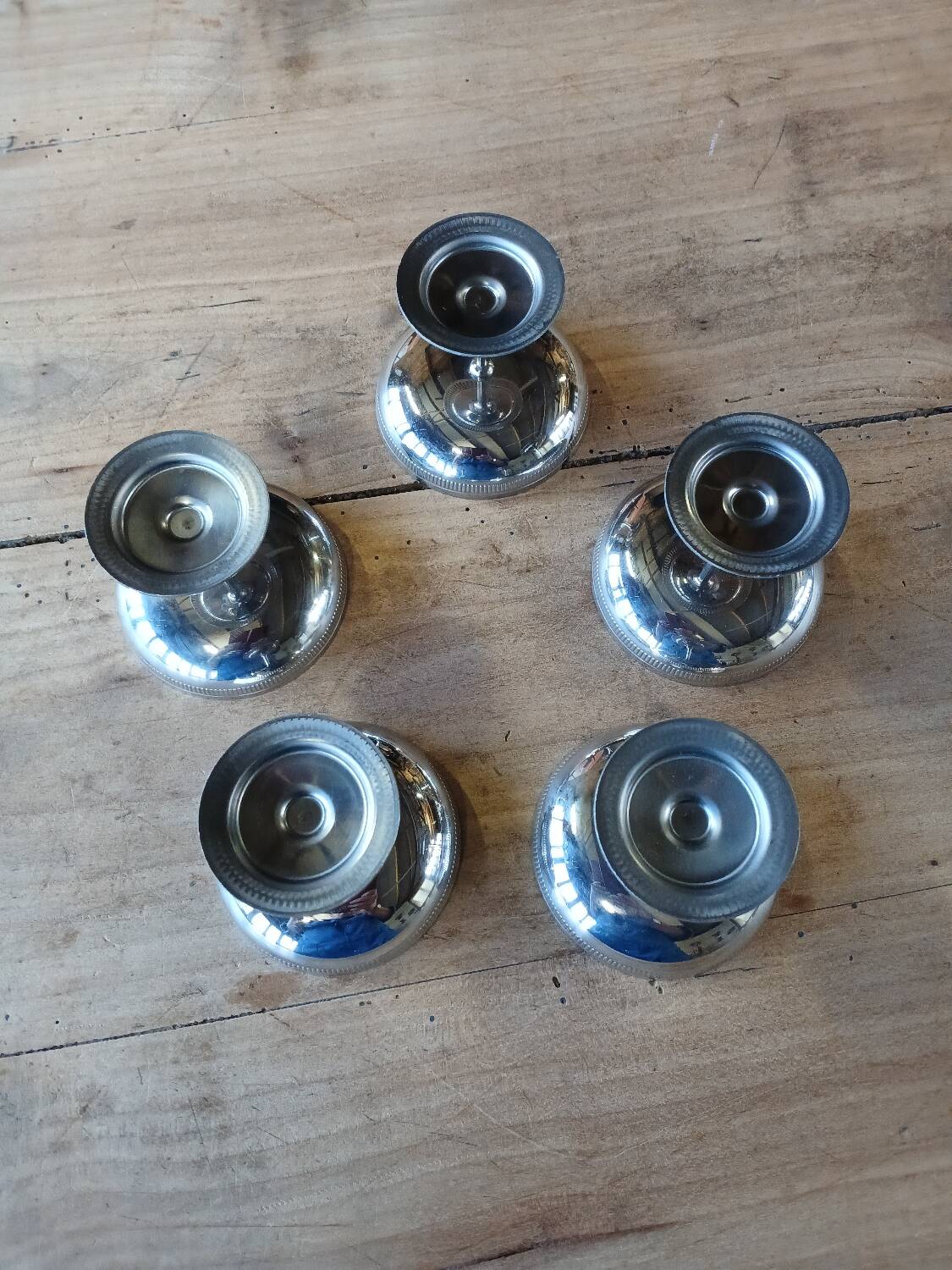 5 antique stainless steel ice cream cups