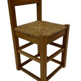 Set of four vintage chairs / stool - brutalist style minimalist oak and wicker 60s