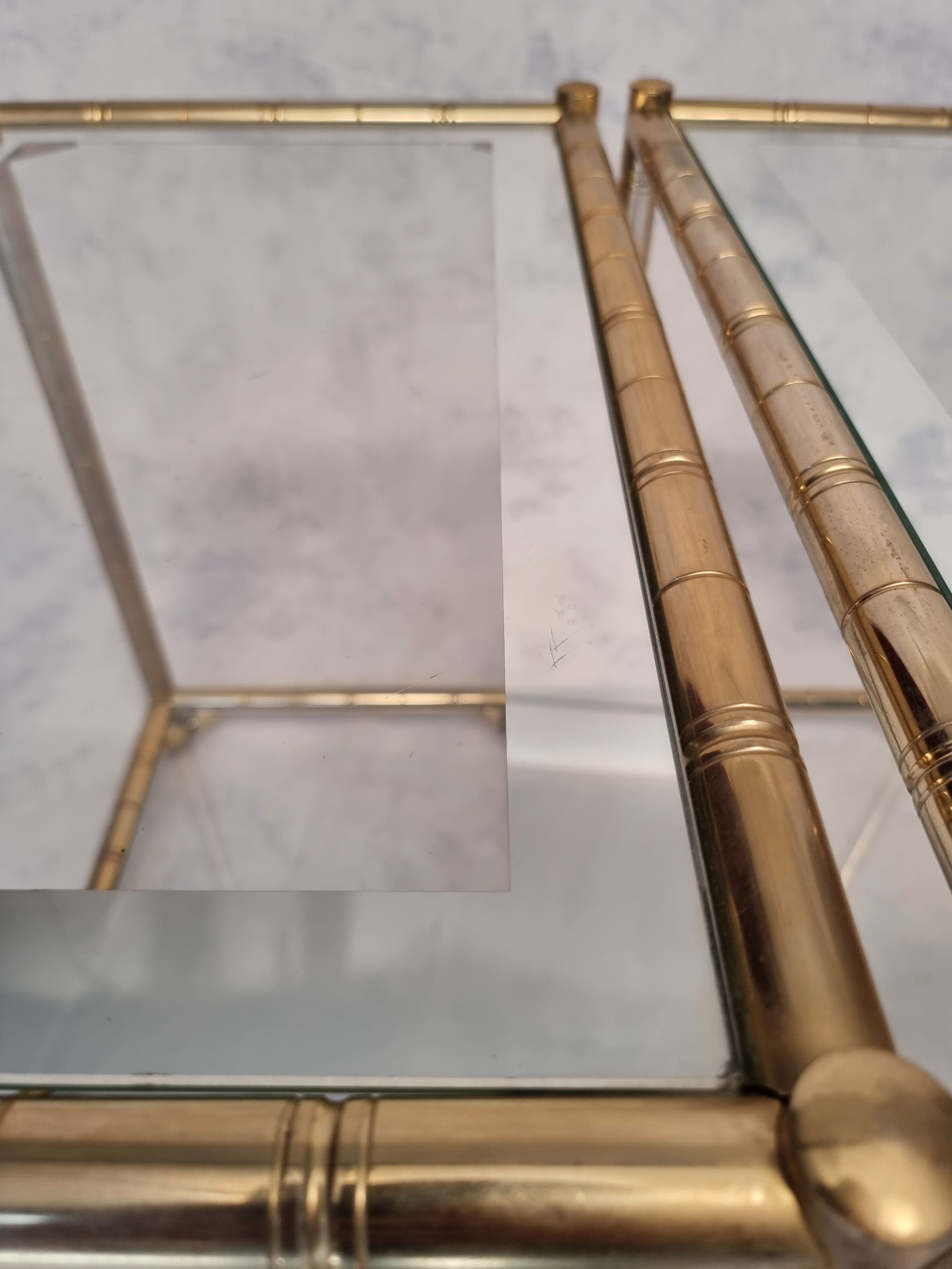Pair of bamboo sofa ends - golden brass - ca 1980