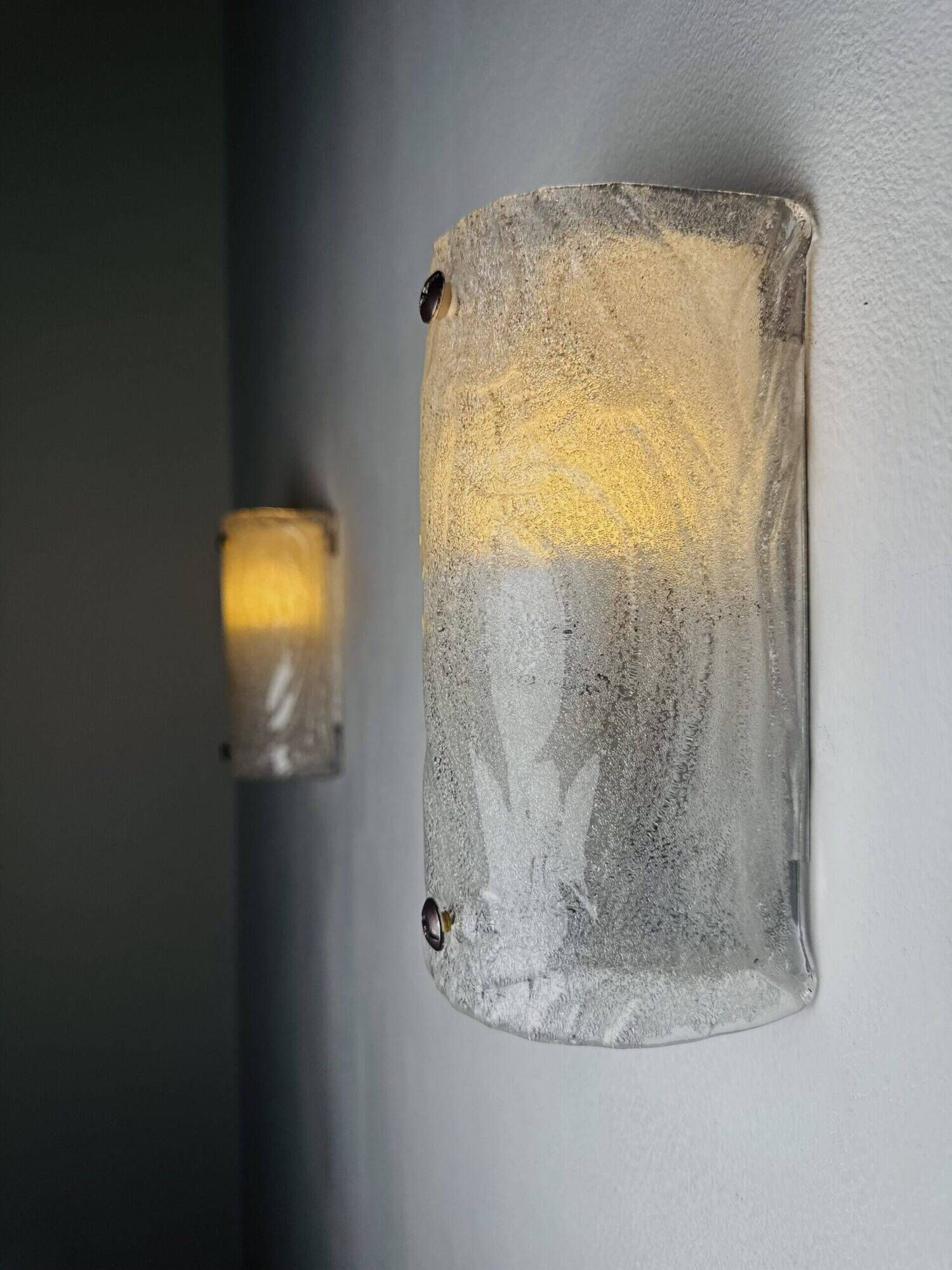 Murano Ice Frosted Glass Wall Lamps By Kalmar Franken, Austria Circa 1960S