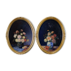 Pair of still life paintings bouquets oval golden frame