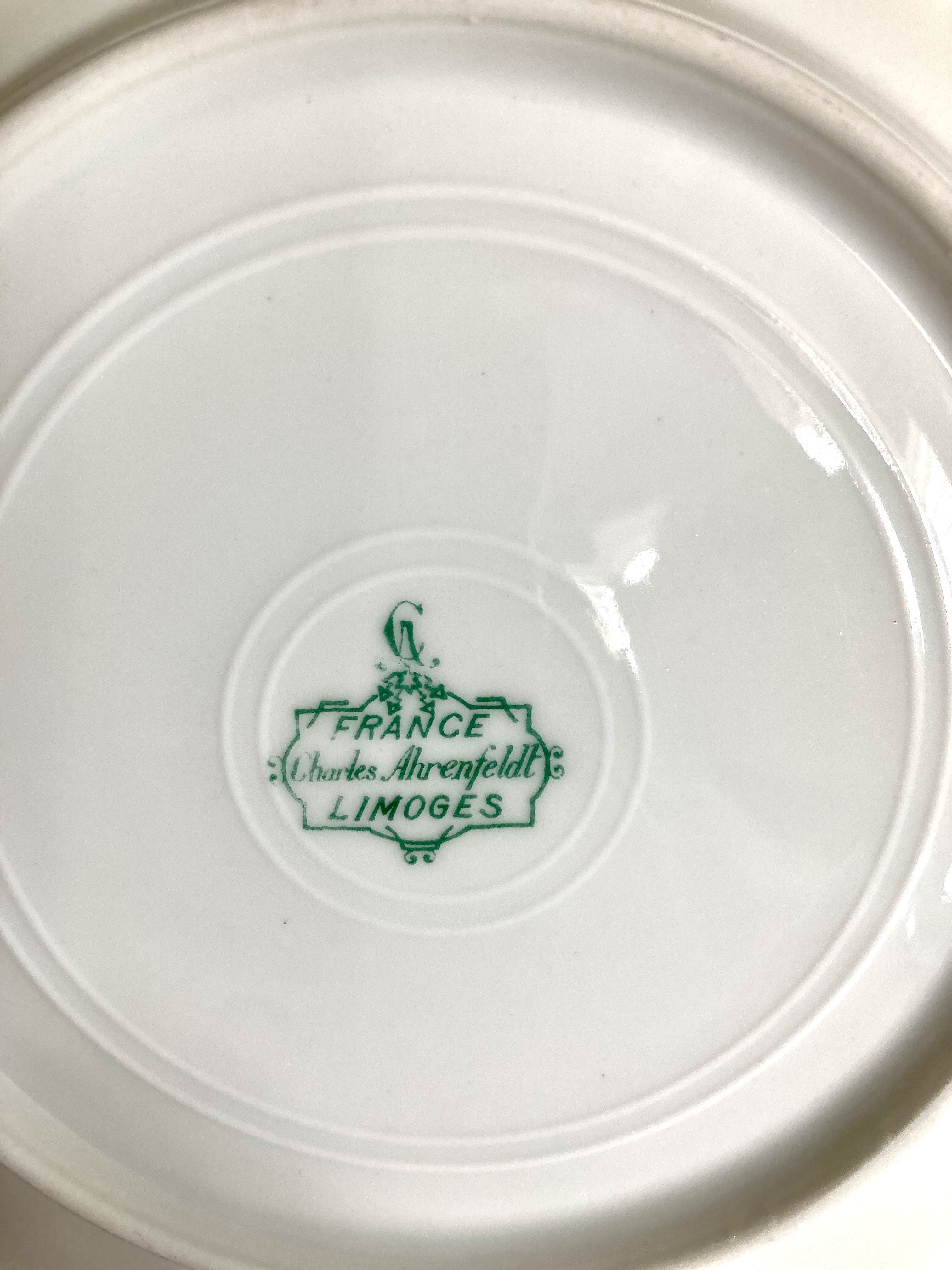 12 Limoges porcelain dessert plates Charles Ahrenfeldt floral decoration