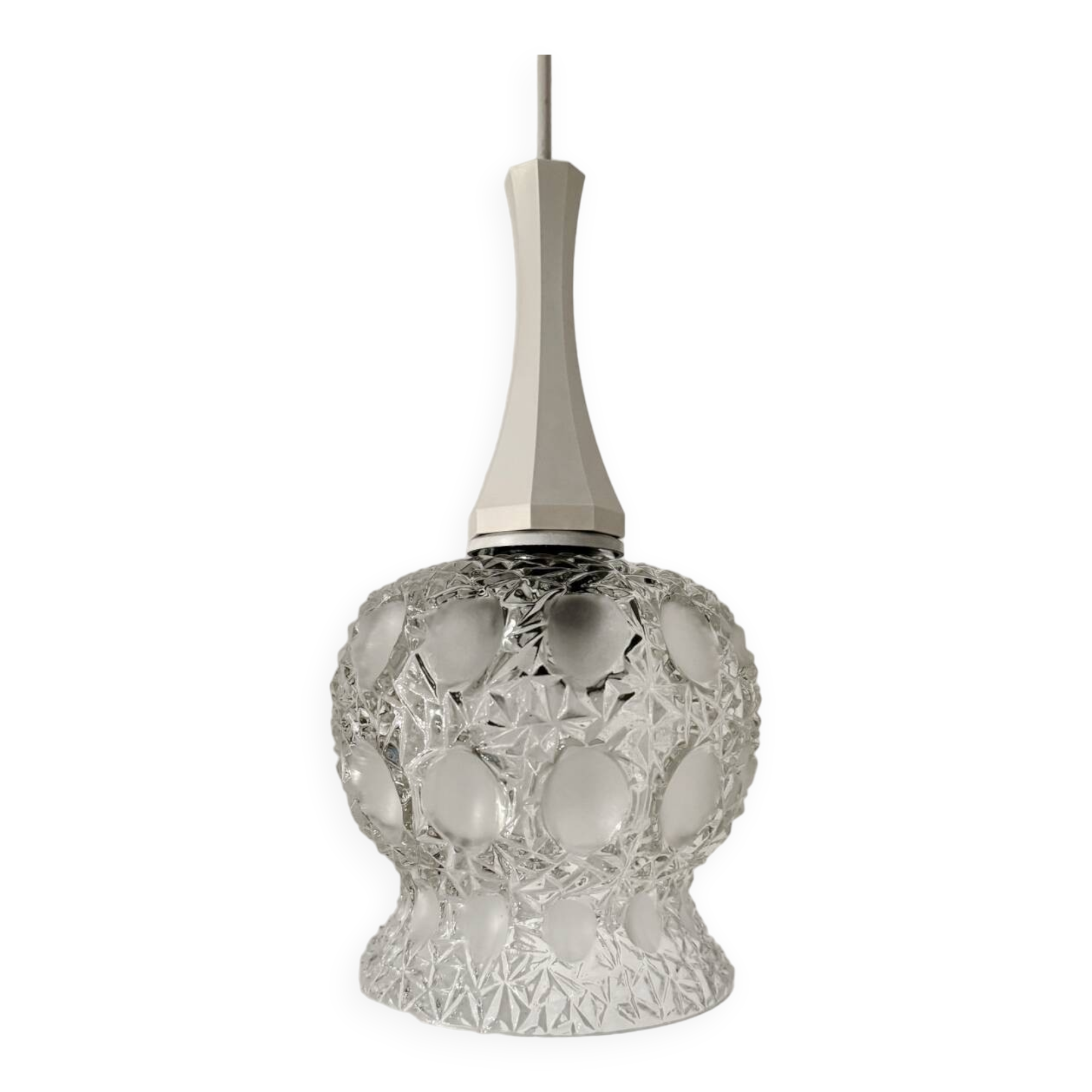 Pressed molded glass pendant light from the 60s