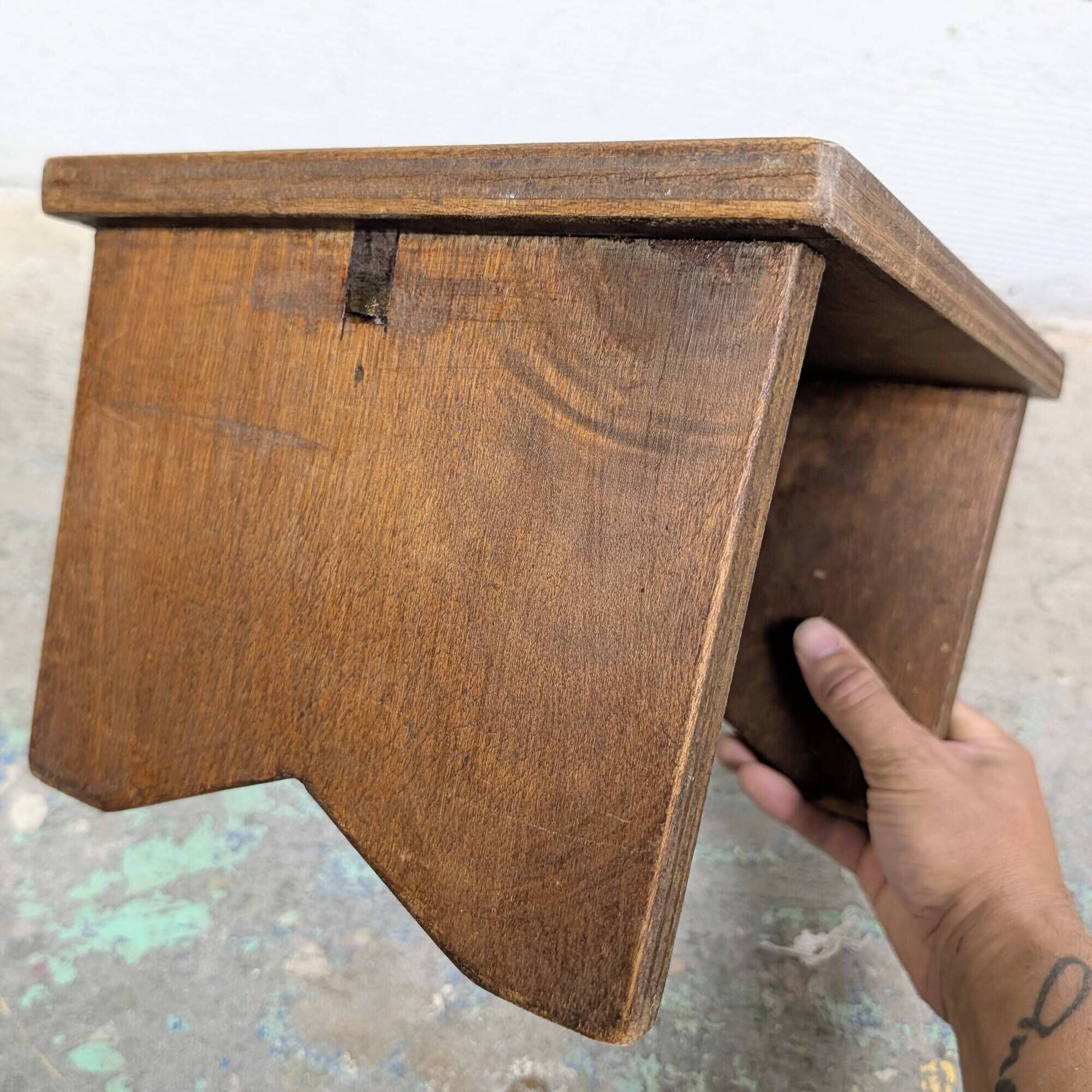 Small patinated wooden footrest bench