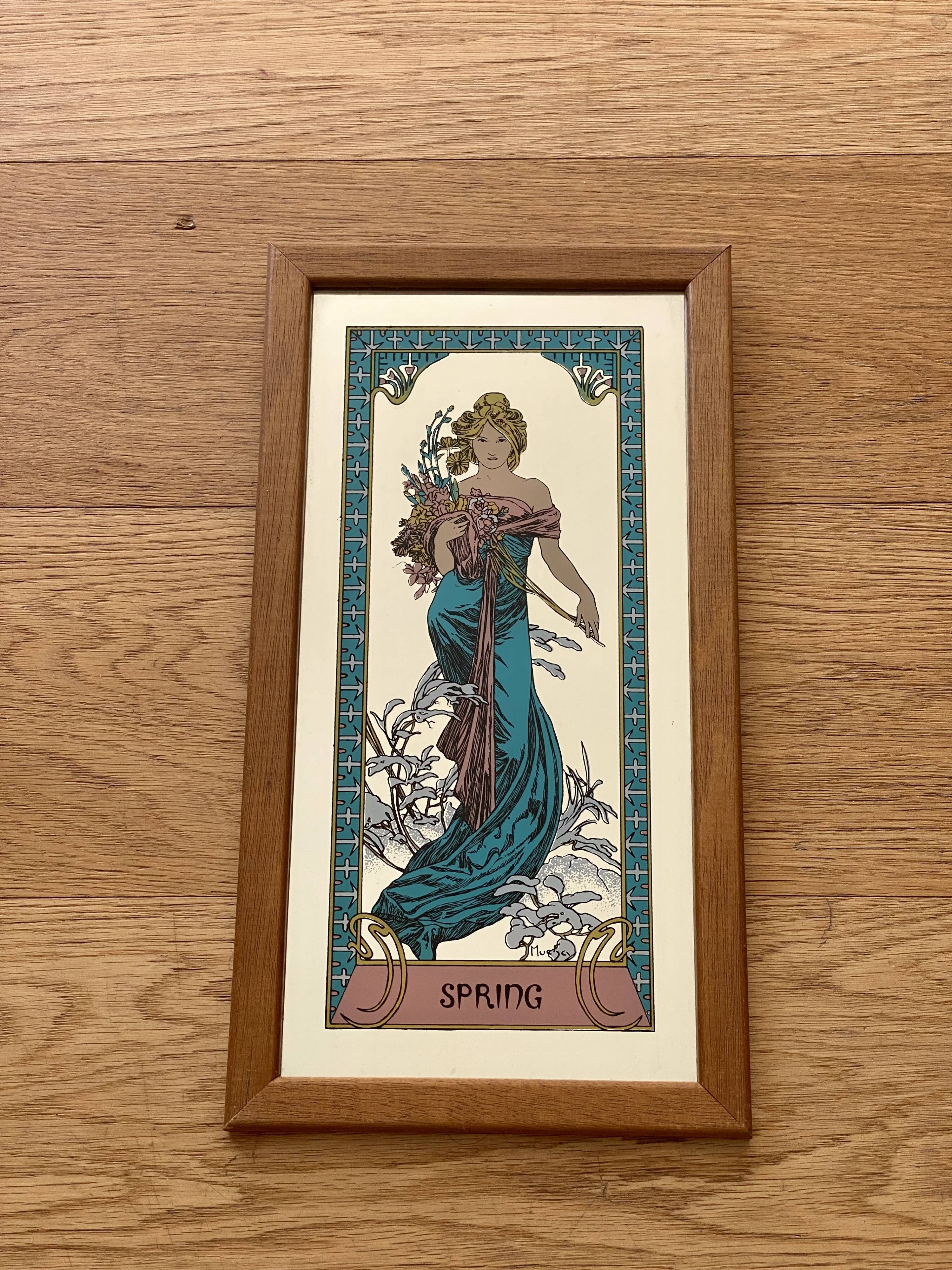 Set of 4 screen-printed Mirrors Mucha, the 4 seasons