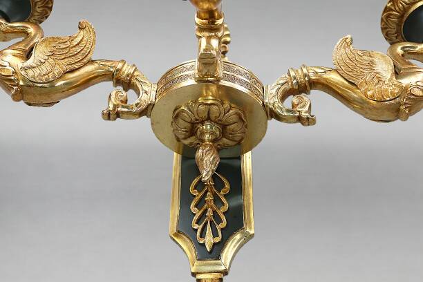 Pair of gold bronze wall lights in Empire style with three lights "Lucien Gau"