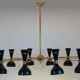 Diabolo chandelier in patinated and black lacquered brass. Contemporary.