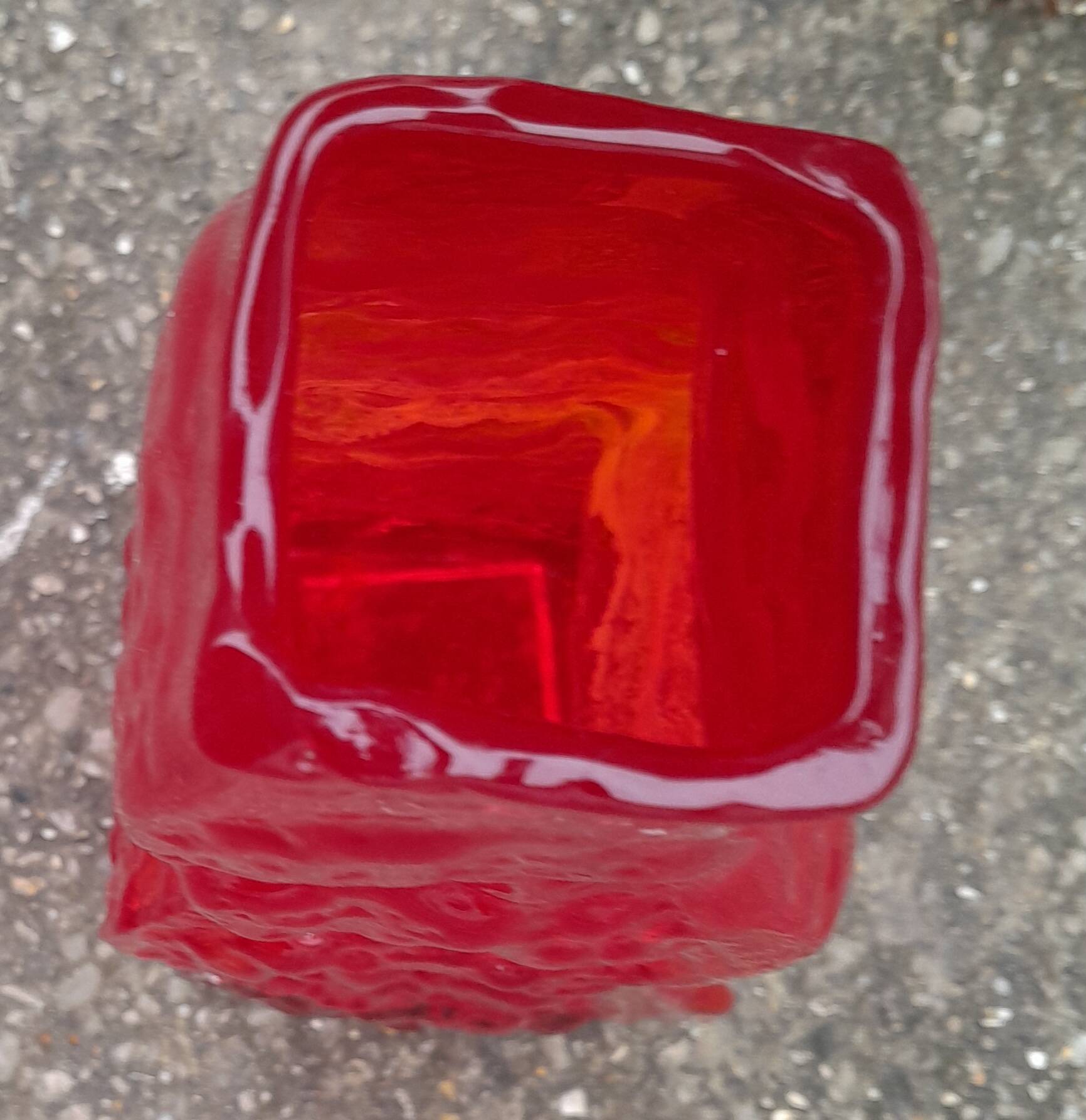 vintage brutalist red glass vase