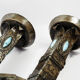 Arts and Crafts Style Forged Metal and Turquoise Glass Candlesticks