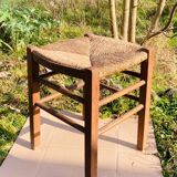 Rustic stool in wood and straw, 19th century.