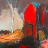 Red house and white birch by Ivan Tzonev