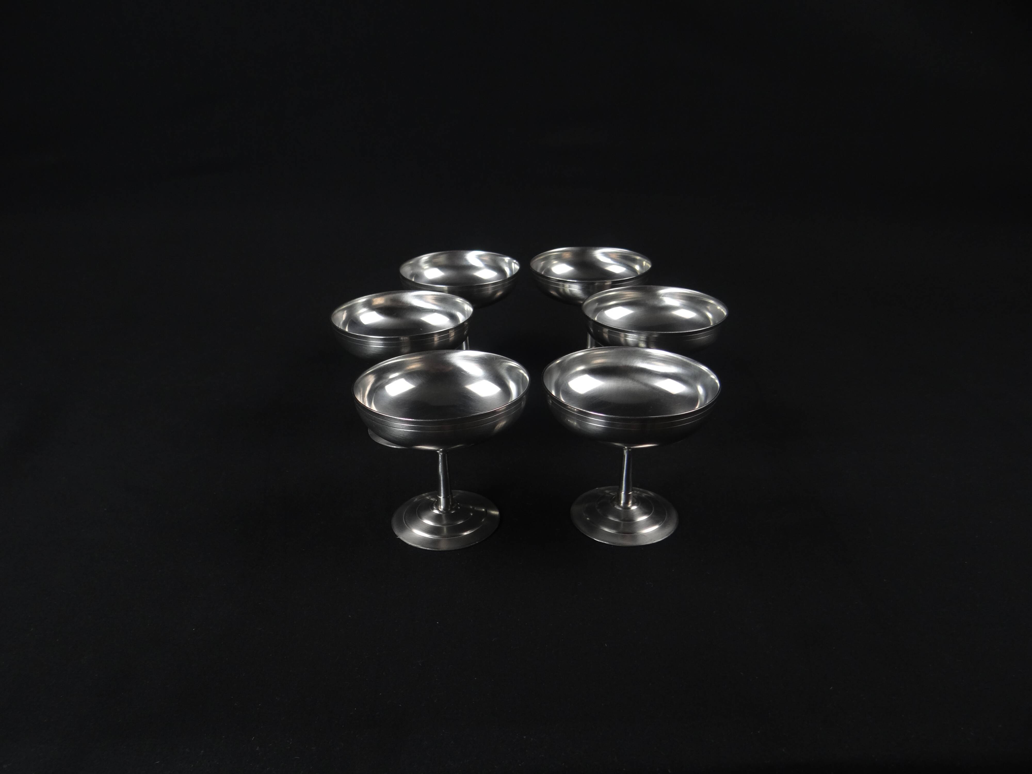 6 stainless steel ice cream cups on foot Létang Rémy stainless steel Made in France