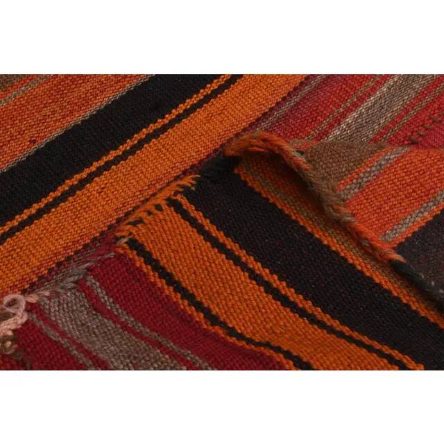 Orange Red Vintage Handmade Wool Cotton Kilim Runner Rug 172x372